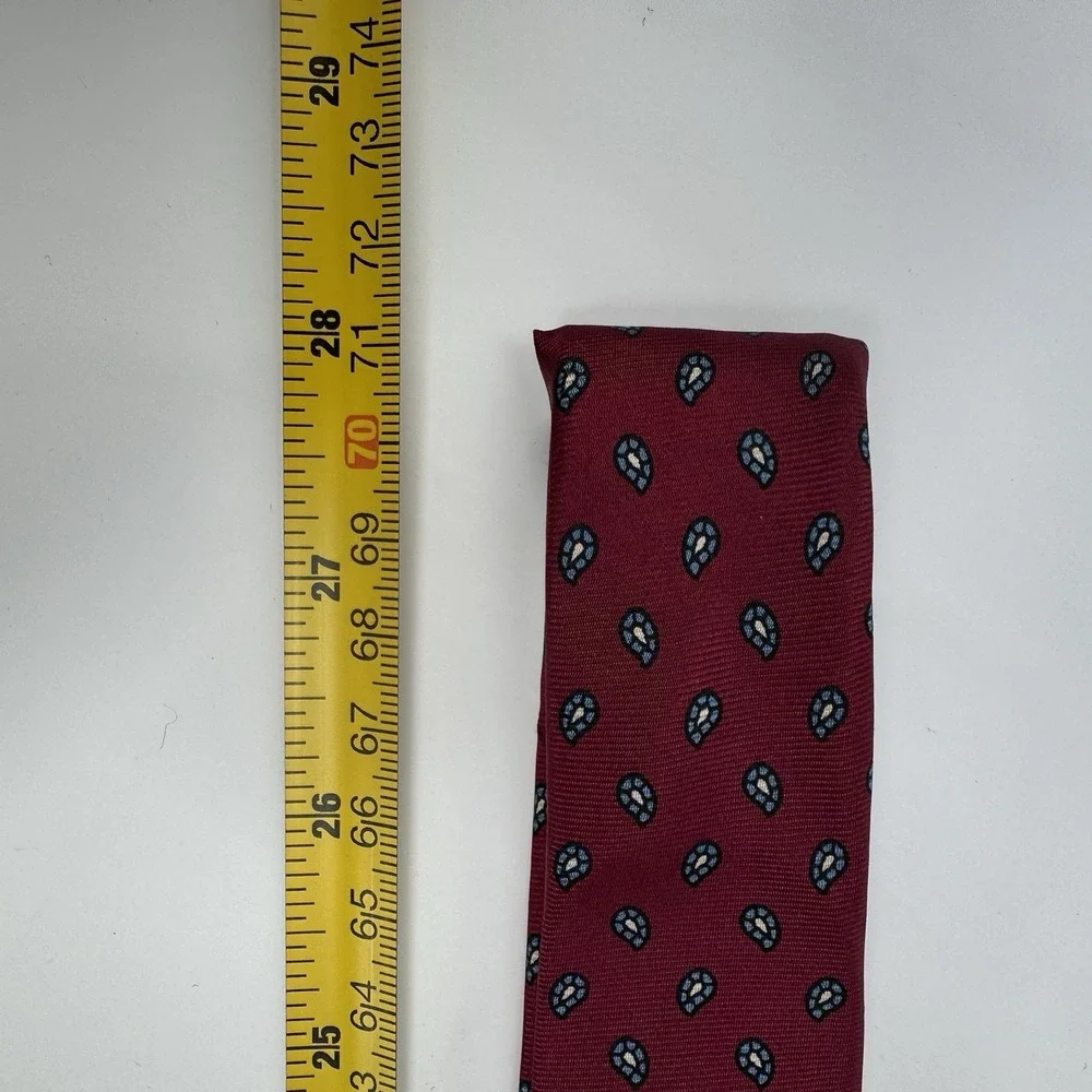 Vintage MARSHALL FIELD's Geometric Printed Dark Red‎ USA made 100% Silk Tie